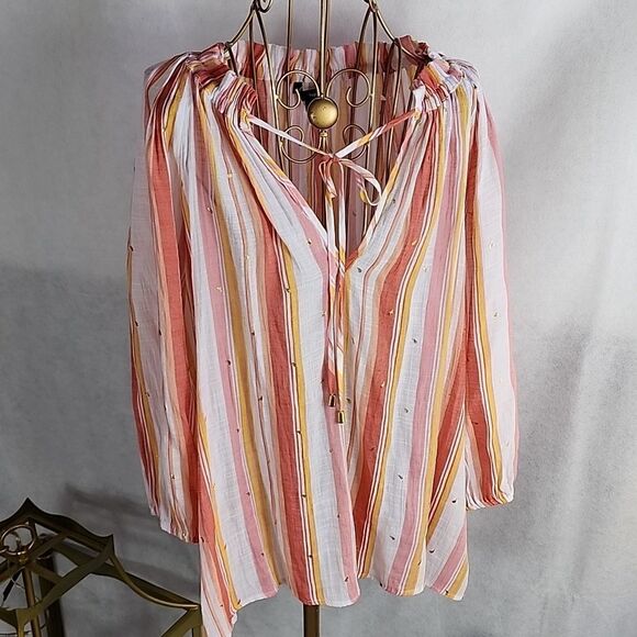 harve' benard Size 1X Sherbet Stripe Top Chiffon - Picture 3 of 8